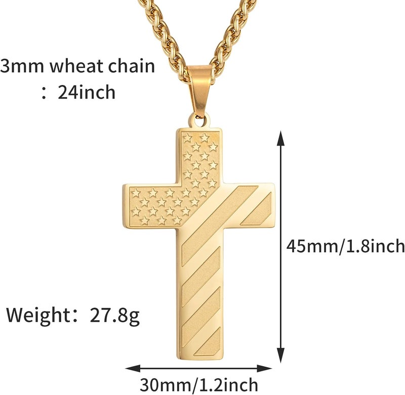 DuoDiner Valentines Day Gifts for Him -24 Inch Cross Necklace for Men Boys Kids Bible Verse American Flag Pendant Baptism Religious First Communion Jewelry Gifts - Image 5